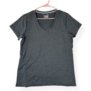 Under Armour Heat Gear Short Sleeve Shirt Womens L Large Solid Gray V Neck